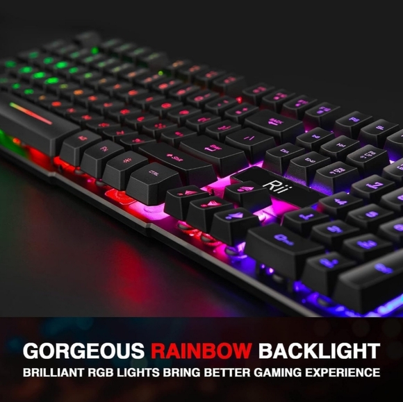Rii RK100+ Multiple Color Rainbow LED Backlit Large Size USB Wired Mechanical Fe - Picture 4 of 6